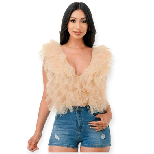 Tulle body suit/cream