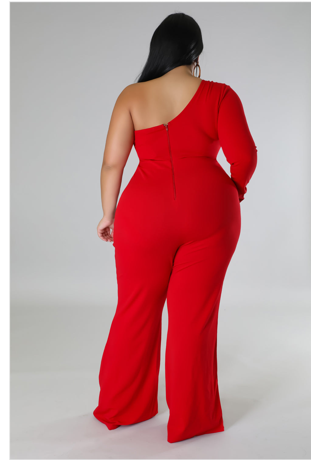 Red thigh high shimmer jumpsuit