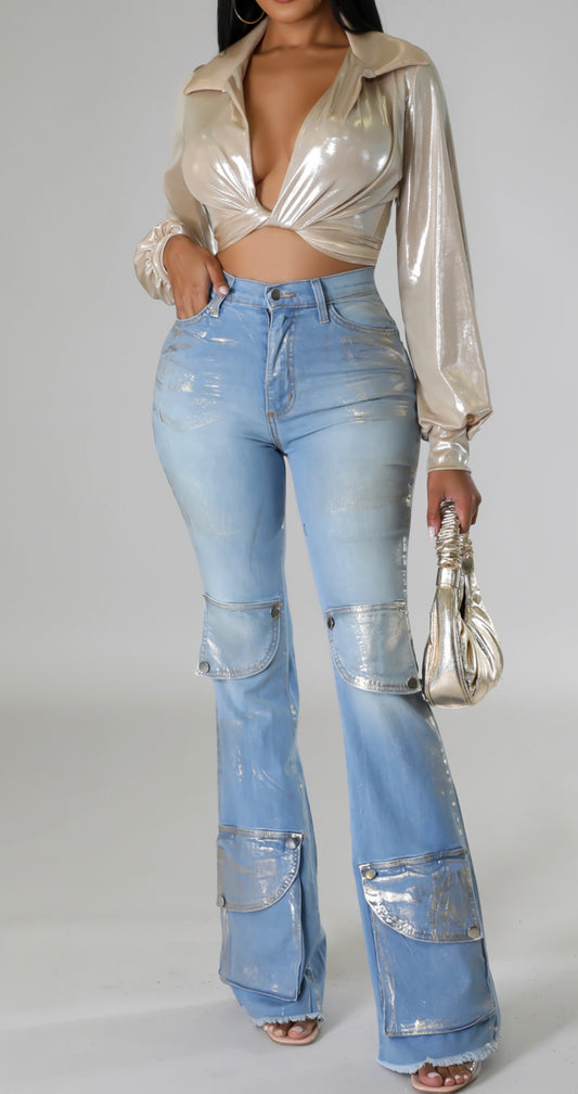 Denim and silver pocket jeans