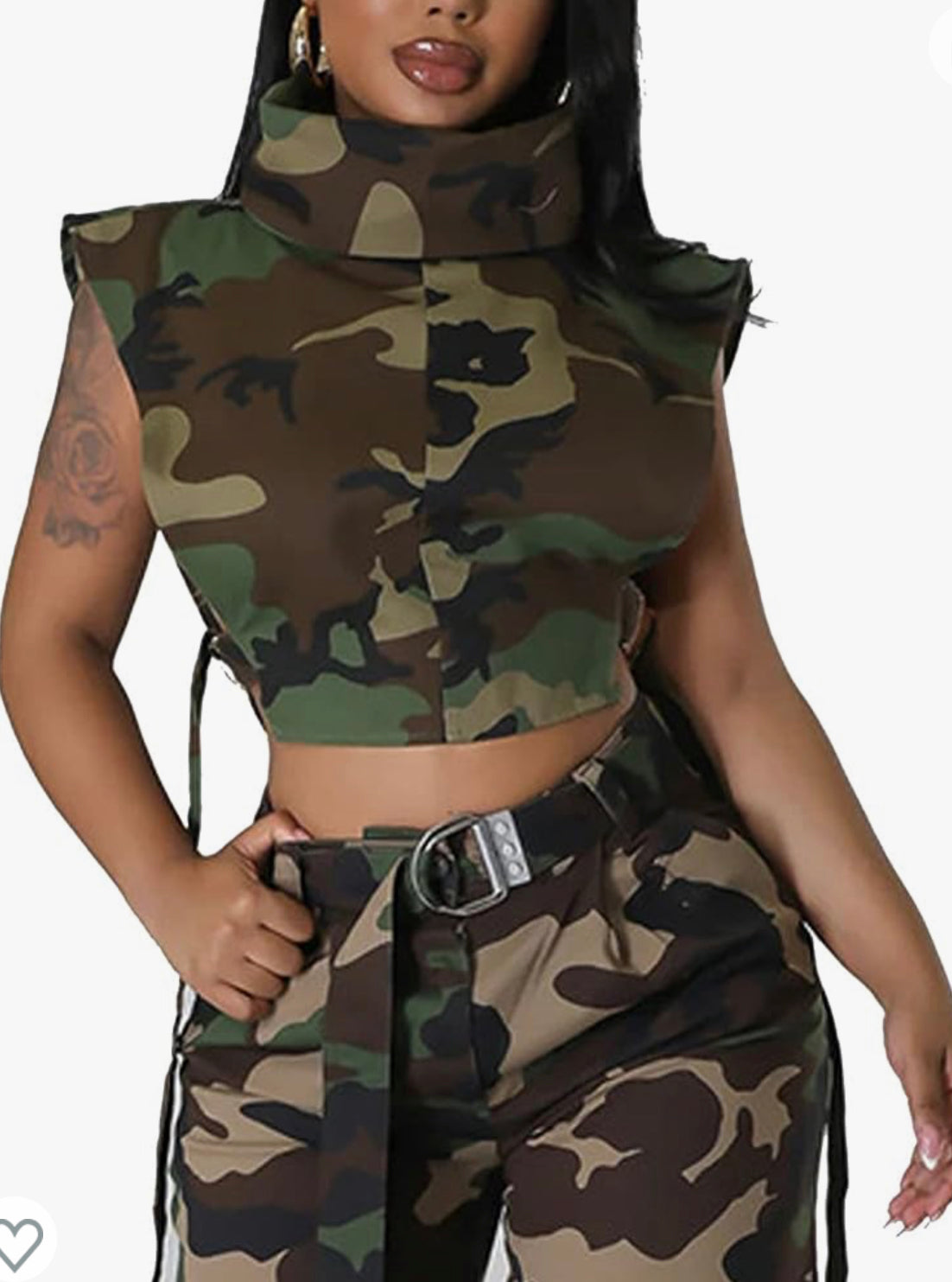 Camoflauge side buckle crop top